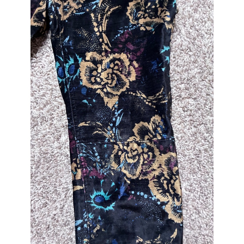 Free People Velvet Floral Skinny Pants‎ Women Size 6 Black Gold Zipper Detail - Picture 3 of 11
